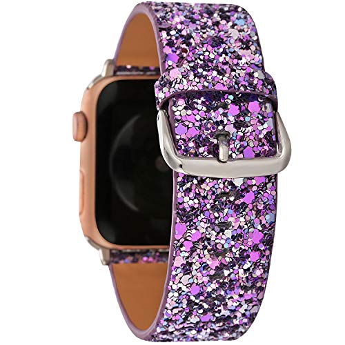 Product Cover Greaciary Glitter Bling Band Compatible for Apple Watch 38mm 40mm 42mm 44mm Leather Luxury Shiny Sparkle Women Strap Wristbands Replacement for iWatch Series 5/4/3/2/1 (Dark Purple, 38mm/40mm)