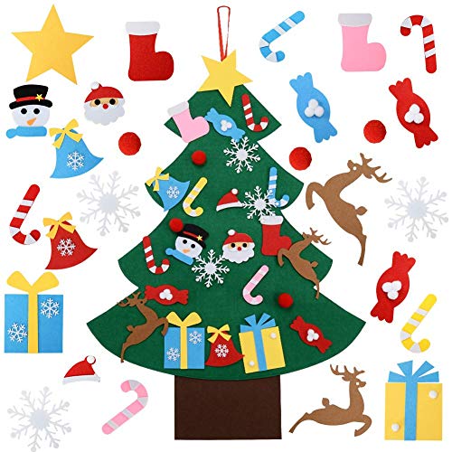 Product Cover YUAKOU Felt Christmas Tree, DIY Christmas Tree with Ornaments Wall Hanging for Kids Xmas Gifts Home Door Wall Decoration