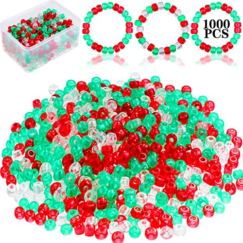 Product Cover 1000 Pieces Christmas Pony Beads Plastic Pony Beads Multi Color Pony Beads for Christmas Decorations DIY Jewelry Making Accessories