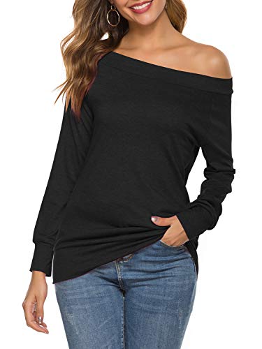 Product Cover Sarin Mathews Womens Shirts Off The Shoulder Tops Long Sleeve T Shirt Sexy Fall Dressy Top Blouses Black L