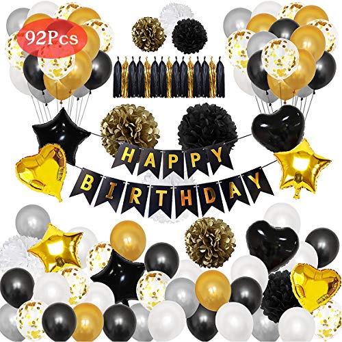 Product Cover Birthday Decorations, 92pcs Party Decoration Supplies With Happy Birthday Banner, Happy Birthday Balloons Decor, Tissue Tassel Garland, for Birthday Parties Wedding Décor, Table & Wall Decorations