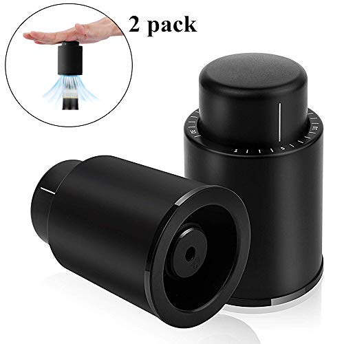 Product Cover Wine Vacuum Pump Stoppers with Time Scale Record Saver Bottle Preserver Keeps Wine Fresh Reusable Wine Sealer Preserver Plastic Bottle Plug, Black (2 PACK) (Black)
