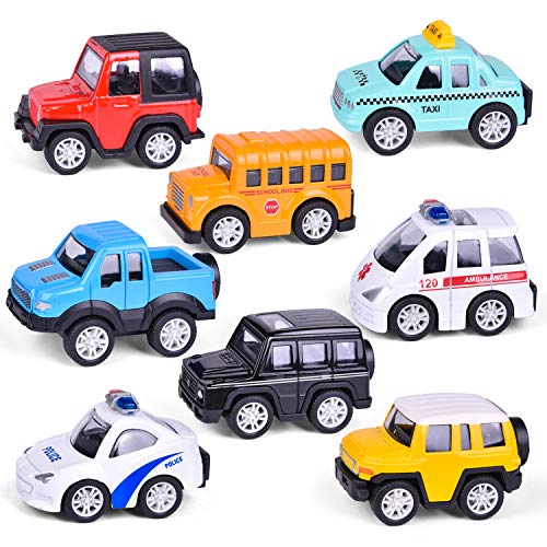 Product Cover FunLittleToys Pull Back Vehicles for Toddlers & Kids - 8 Packs, Friction Powered Car Set