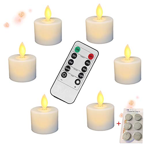Product Cover Battery Operated Flameless Fake Tea Candles Set of 6,Flickering Moving Wick LED Tea Light with Remote Control Timer for Seasonal Festival Celebration Thanksgiving & Christmas