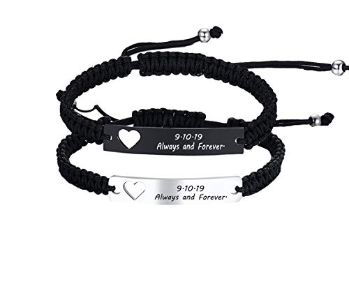 Product Cover XUANPAI Personalized Handmade Braided Rope ID Plate Couples Bracelets for Women Men Friendship (Couple（Hollow Heart)
