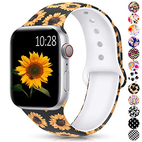 Product Cover GeekSpark Compatible with Apple Watch Band 38mm 40mm 42mm 44mm,Soft Silicone Fadeless Pattern Printed Replacement Bands for iWatch Series 5,4,3,2,1/Women Men Sunflower 38mm 40mm S/M