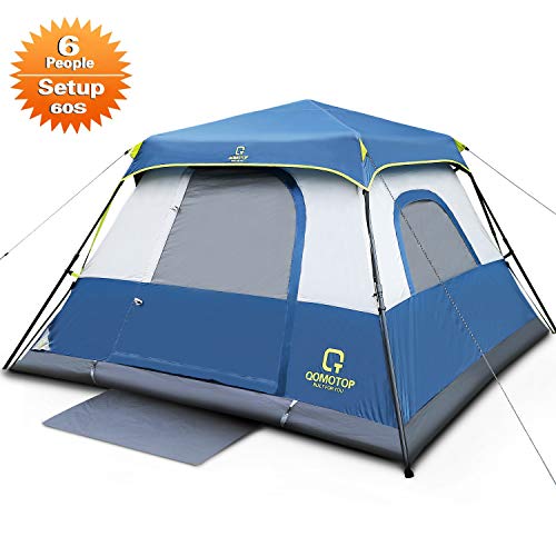 Product Cover QOMOTOP 6 Person Instant Cabin Tent, 60 Seconds Easy Set Up, Tents for Camping Waterproof Provide Top Rainfly, Cabin Tent Advanced Venting Design, with Electrical Cord Access Port and Gate Mat- QTIC06