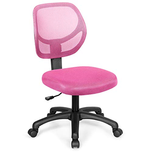 Product Cover Giantex Low-Back Computer Desk Chair, Swivel Armless Mesh Task Office Chair Adjustable Home Children Study Chair w/Adjustable Height & Lumbar Support (Pink)