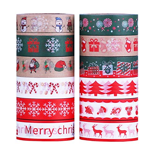 Product Cover Antner 12 Rolls Christmas Washi Masking Tape Set, Each Roll 0.6Inch x 32.8ft, Decorative Holiday Tape for DIY Christmas Craft Projects and Gift Wrapping