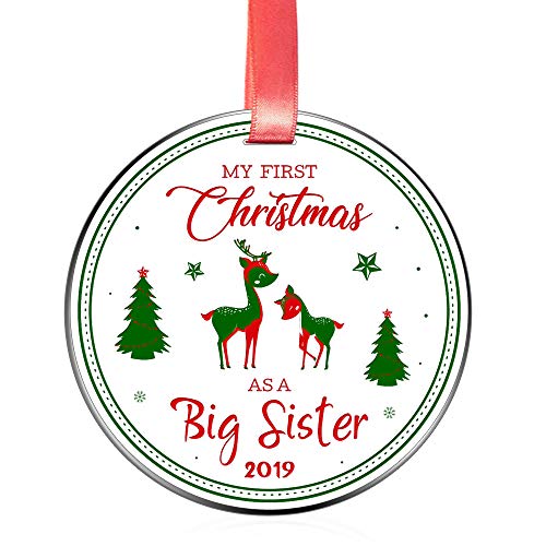 Product Cover Elegant Chef My First Christmas as a Big Sister 2019 Keepsake Ornament- Tree Hanging Decoration Gift for Xmas Holidays Celebration- Baby's 1st Festival Decor Ornaments- 3 inch Flat Stainless Steel