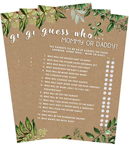 Product Cover BG Mommy or Daddy Guess Who Game - Fun Baby Shower Game Set of 50 Cards. Gender Neutral Boys and Girls great for Coed Baby Shower Games Guessing Baby Games