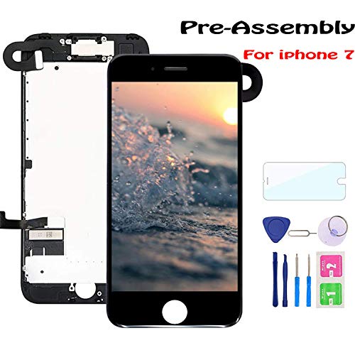 Product Cover Screen for iPhone 7 Black, Fully Pre-Assembled LCD Display and Touch Screen Digitizer with Proximity Sensor, Earspeaker and Front Camera, Repair Tools and Screen Protector