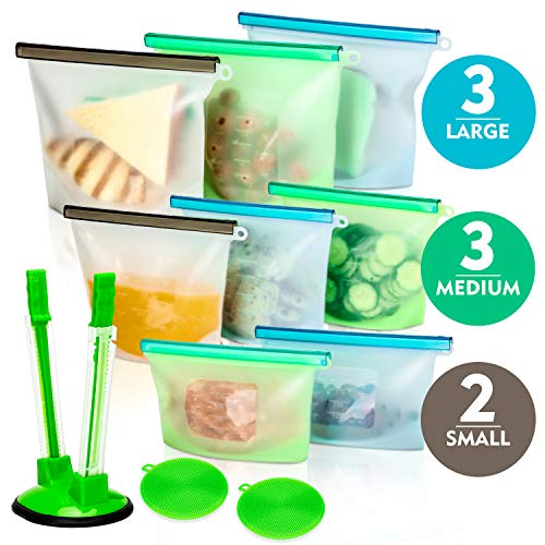 Product Cover Silicone Bags Reusable Silicone Food Bag (8 Pack) Airtight Seal Food Preservation Bag/Food Grade/Versatile Silicone bags for Vegetable, Liquid, Snack, Meat, Sandwich