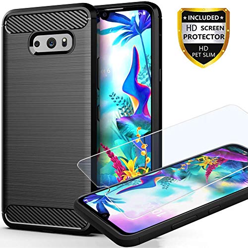 Product Cover yuanming LG G8X Thinq Case, LG V50S Thinq Case with HD Screen Protector, Soft TPU Slim Shockproof Anti-Fingerprint Full-Body Protective Phone Case Cover for LG G8X Thinq (Black)
