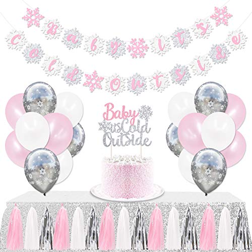 Product Cover Baby Its Cold Outside Party Favors Supplies Pink Set Snowflakes Banner Cake Topper Balloons Tissue Paper Tassels Garland Baby Shower Winter Photo Props Ideas Decoration