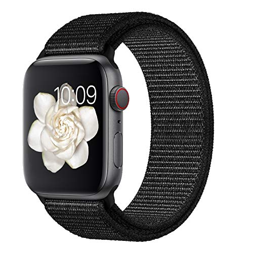 Product Cover Misker Compatible with for Apple Watch Band 38mm 40mm 42mm 44mm Soft Lightweight Breathable Sport Band for Watch Series 5 4 3 2 1 (Pure Black, 42mm/44mm)