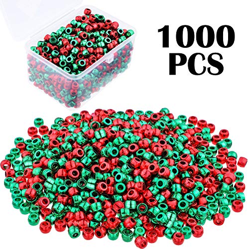 Product Cover 1000 Pieces Christmas Pony Beads Metallic Pony Beads Glitter Plastic Beads for Christmas Bracelet Necklace Key Chains Jewelry Making Craft Decorations