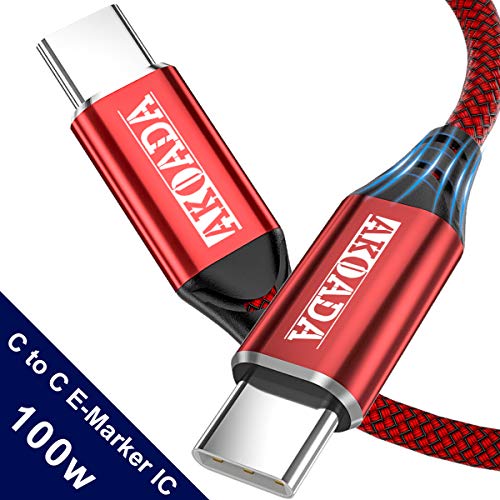 Product Cover Akoada USB-C to USB-C 100W Cable 6.6ft,USB C Braided Fast Charging Cable Compatible with 2019/2018 MacBook Pro Air,iPad Pro 2018 2019,Chromebook,Switch,Pavilion,Pixelbook and Type-C Laptops (red)