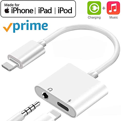 Product Cover (Apple MFi Certified) Headphone Splitter Lightning to 3.5mm Jack Adapter 2 in 1 Charger Accessories Cables & Audio Connector Earphone Splitter Adaptor Compatible for iPhone Xs/XR/ 8/8 P/X / 7& All iOS