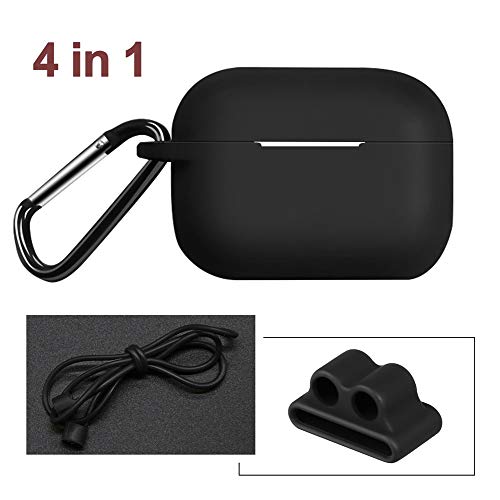 Product Cover Youcover Protective Silicone Airpods Pro Case Cover for Airpods Pro 2019 Case Visible Front LED Accessories with Carabiner/Strap/Watch Band Holder for Airpods 3 Case (Black)