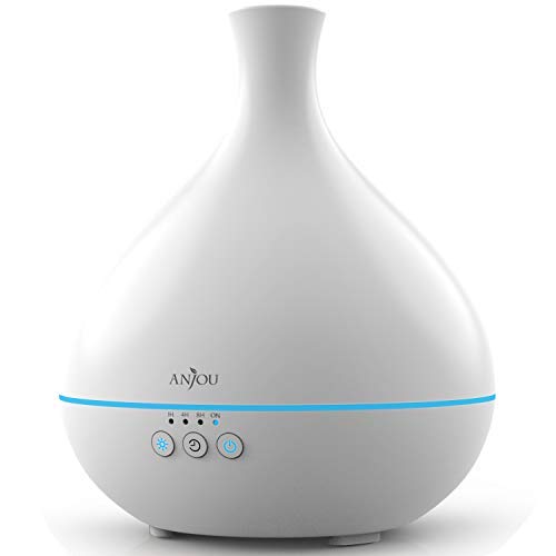 Product Cover Essential Oil Diffuser, Anjou 500ml BPA Free Cool Mist Humidifier Aromatherapy Auto Shut-Off Diffuser, Adjustable Mist Mode, 7 Color LED Light for 12hrs of Continuous Quiet Diffuser Aroma, White