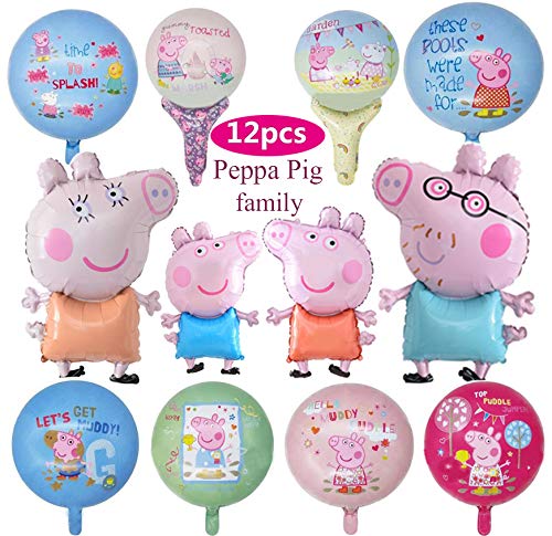 Product Cover 12 Pack Peppa Pink Pig Balloon Birthday Party Favour Supplies Foil Balloon