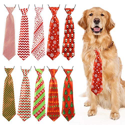Product Cover HarryMystery 10pcs Big Dog Ties Large Pet Bow Ties Neckties Christmas Dog Bowties Collar Puppy Bowties Neckties for Dog Cat Christmas Holidays Grooming Accessories