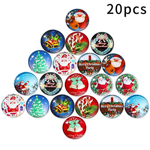 Product Cover 20 Pieces Christmas Magnets Glass Refrigerator Magnets 3D Decorative Glass Fridge Magnets with Christmas Patterns for Map, Whiteboard and Refrigerator, 1.18 Inch