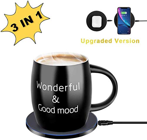 Product Cover Mug Warmer, Coffee Mug Warmer with Wireless Charger (3 in 1), Wireless Charging, Constant Temperature for Keeping Warm (about 122°F/50°C)，Best Gift Idea, Office/Home Use Electric Cup Beverage Plate,Cocoa,Milk,Water