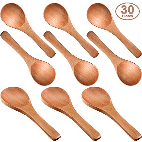 Product Cover 30 Pieces Small Wooden Spoons Mini Nature Wooden Spoons Mini Tasting Spoons Condiments Salt Spoons for Kitchen Cooking Seasoning Oil Coffee Tea Sugar (Light Brown)