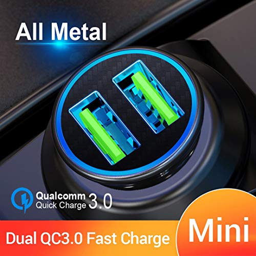 Product Cover Quick Charge 3.0 Car Charger Mini 30W 4.8A Metal Dual USB Ports QC 3.0 Car Charger Adapter Flush Fit Fast Charge Car Adapter for iPhone 11/XR/Xs/Max/X/8/7, iPad Pro/Air 2/Mini, Galaxy, LG and More