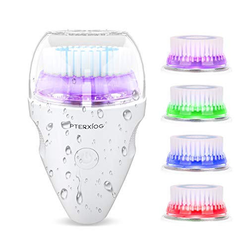 Product Cover Sonic Facial Cleansing Brush, Pterxiog Face Scrubber Exfoliator Cleansing Brush with 4 Beauty-light 3 Modes 3 Brush Heads, Rechargeable for Face Cleansing, Exfoliating Make-up Removing, Waterproof