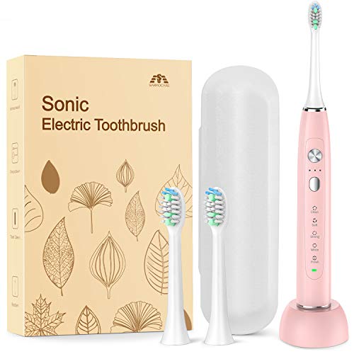 Product Cover Sonic Electric Toothbrush,Travel Rechargeable Toothbrush for Adults Kids with 5 Modes and 3 Intensity Levels,Waterproof,USB Fast Charging,Smart Timer & Travel Case Included-Pink