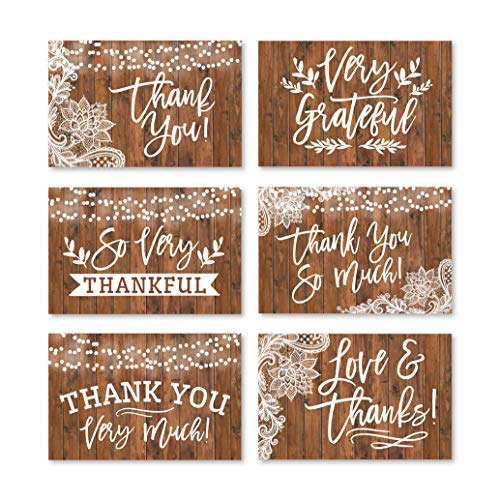 Product Cover 24 Rustic Wood Thank You Cards With Envelopes, Great Note For Adult Funeral Sympathy or Gift Gratitude Supplies For Grad, Birthday, Baby or Country Western Bridal Wedding Shower For Boy or Girl Kid