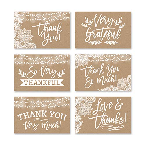 Product Cover 24 Rustic Kraft Thank You Cards With Envelopes, Great Note For Adult Funeral Sympathy or Gift Gratitude Supplies For Grad, Birthday, Baby or Country Vintage Bridal Wedding Shower For Boy or Girl Child