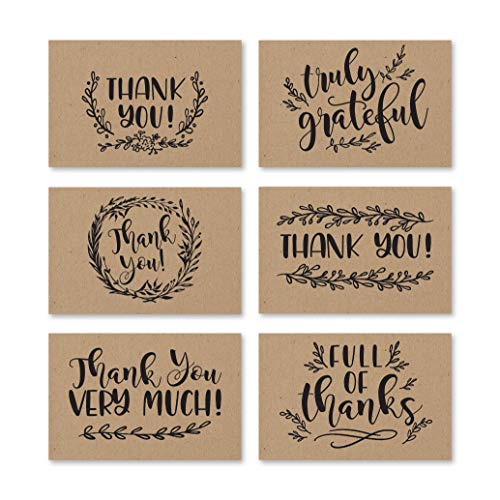 Product Cover 24 Rustic Kraft Thank You Cards With Envelopes, Great Note For Adult Funeral Sympathy or Gift Gratitude Supplies For Grad, Birthday, Baby or Country Bridal Wedding Shower For Western Boy or Girl