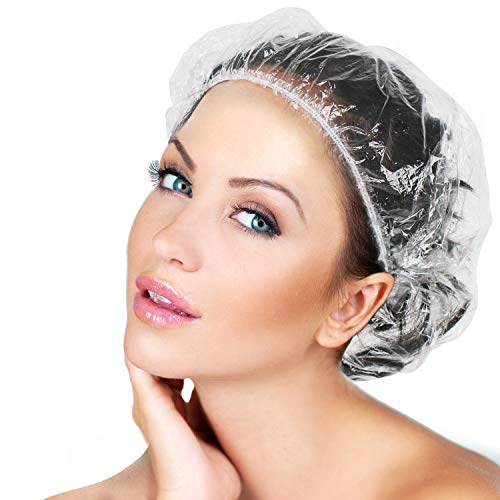 Product Cover Disposable Shower Caps 100 Pcs - Multi-Purpose Thickening Elastic Bath Cap Plastic Waterproof Clear Shower Caps Bath Shower Hair Caps Women Spa,Home Use, Hotel and Hair Salon, Portable Travel.