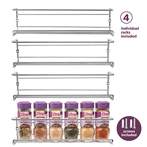 Product Cover Spice Rack Wall Mount, Pantry Cabinet Door Organizer by Mindspace - Set of 4 Hanging Spice & Seasoning Racks Kitchen Storage Organizer | The Wire Collection, Chrome