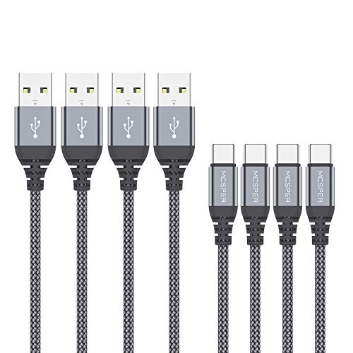 Product Cover USB C Cable Short, (1ft 4 Pack) USB Type C Cable Braided Fast Charge Cord Compatible Samsung Galaxy Note 9 8,S10 S9 S8 Plus, LG V35 V30 G7,Pixel 3 XL,HTC 11 12,Portable Charger for Power Bank(Grey)