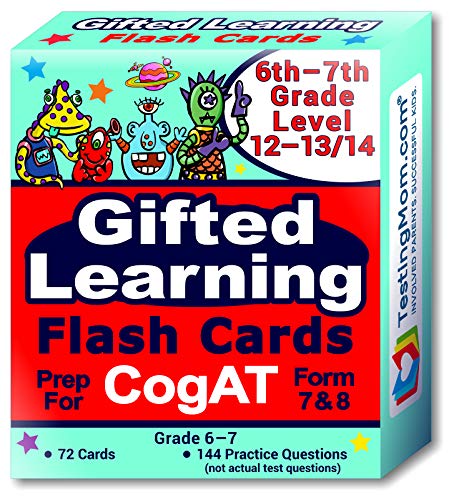 Product Cover CogAT Test Flash Cards - 6th - 7th Grade (Level 12-13/14) - 72 Cards - 140+ Practice Questions - Tips for Scoring Higher on The CogAT - Verbal, Non-Verbal and Quantitative Concepts