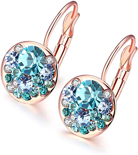 Product Cover Primesons Fashion Bright Eye-Shaped Sparkling Czech Drill Blue Crystals Round Clip-on Earrings for Women