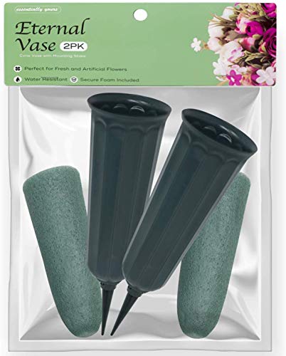 Product Cover Essentially Yours 7 Inch Memorial Floral Vase with 3 Inch Stakes and Included Foam Inserts (2 Pack) | Keeps Flowers Upright and Healthy, Also For Parties and Outdoor Events