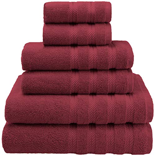 Product Cover American Soft Linen 6-Piece 100% Turkish Genuine Cotton Premium & Luxury Towel Set for Bathroom & Kitchen, 2 Bath Towels, 2 Hand Towels & 2 Washcloths [Worth $72.95] - Burgundy