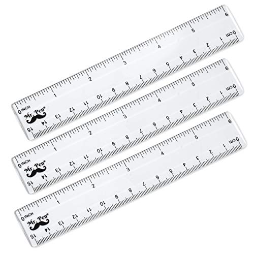 Product Cover Mr. Pen- Ruler, 6 inch Ruler, Pack of 3, Clear Ruler, Plastic Ruler, Drafting Tools, Rulers for Kids, Measuring Tools, Ruler Set, Ruler inches and Centimeters, Transparent Ruler, Small Ruler