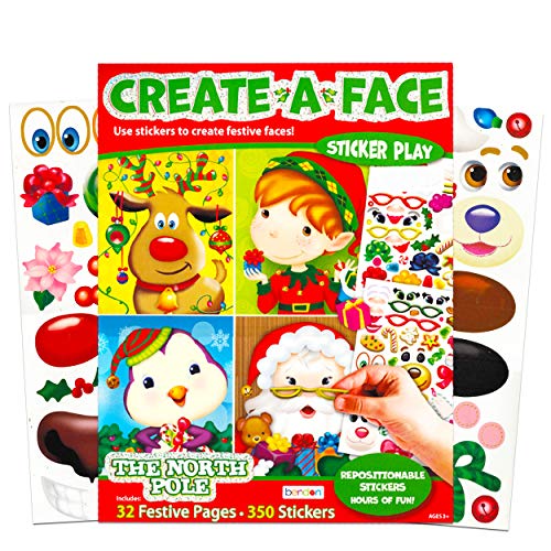 Product Cover Bendon Publishing Christmas Make a Face Sticker Book for Kids Toddlers -- Giant Christmas Sticker Book with 32 Santa, Elf, Reindeer Festive Faces and 350 Stickers (Sticker Face Activity Set)