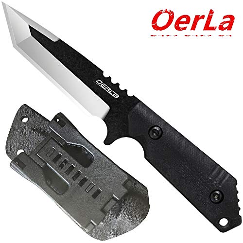 Product Cover Oerla TAC Knives OLX-004 Fixed Blade Outdoor Duty Straight Knife 420HC Stonewashed Steel Field Knife Camping Knife with G10 Handle Waist Clip EDC Kydex Sheath (Black)