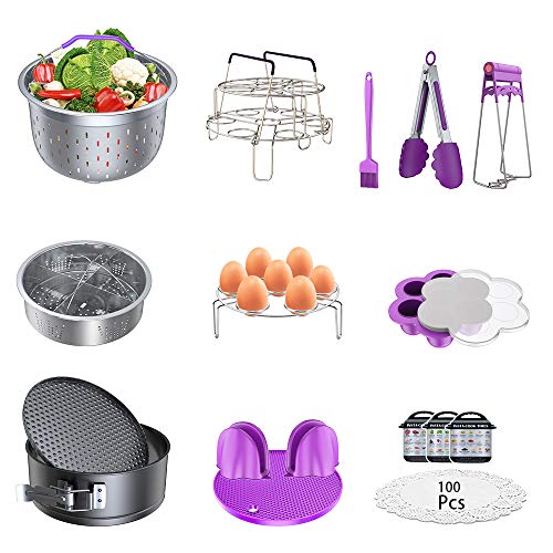 Product Cover Accessories for Instant Pot, Pressure Cooker 17 Pieces Kit Compatible with 5/6/8Qt Steamer Baskets Springform Pan Egg Rack Oven Mitts Brush Tongs Silicone Mold Dish Plate Clip Mat Magnetic Cheat Sheet