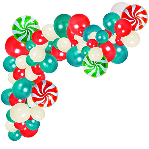 Product Cover 126pcs Merry Christmas Balloon Arch Garland Kit Green Red White Latex Balloons Candy's Foil Balloons Balloon Tie Tools Adhesive Dots for Christmas Party Decorations
