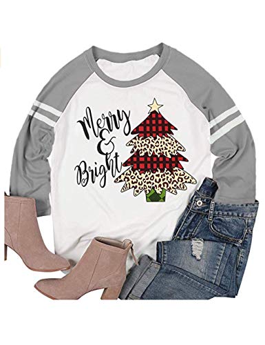 Product Cover Autumn Blouse,Womens Fashion Christmas Tree Letters Printed Long Sleeve T-Shirt Tops Light Grey