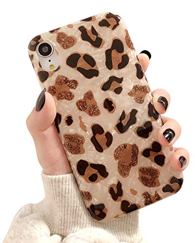 Product Cover Dailylux Case for iPhone XR,Cute Phone Case for Girls Women Pretty Design Protective Slim Shockproof Pearly-Lustre Shell Bumper Soft Silicone TPU Cover for iPhone XR 6.1 inch 2018,Leopard Yellow